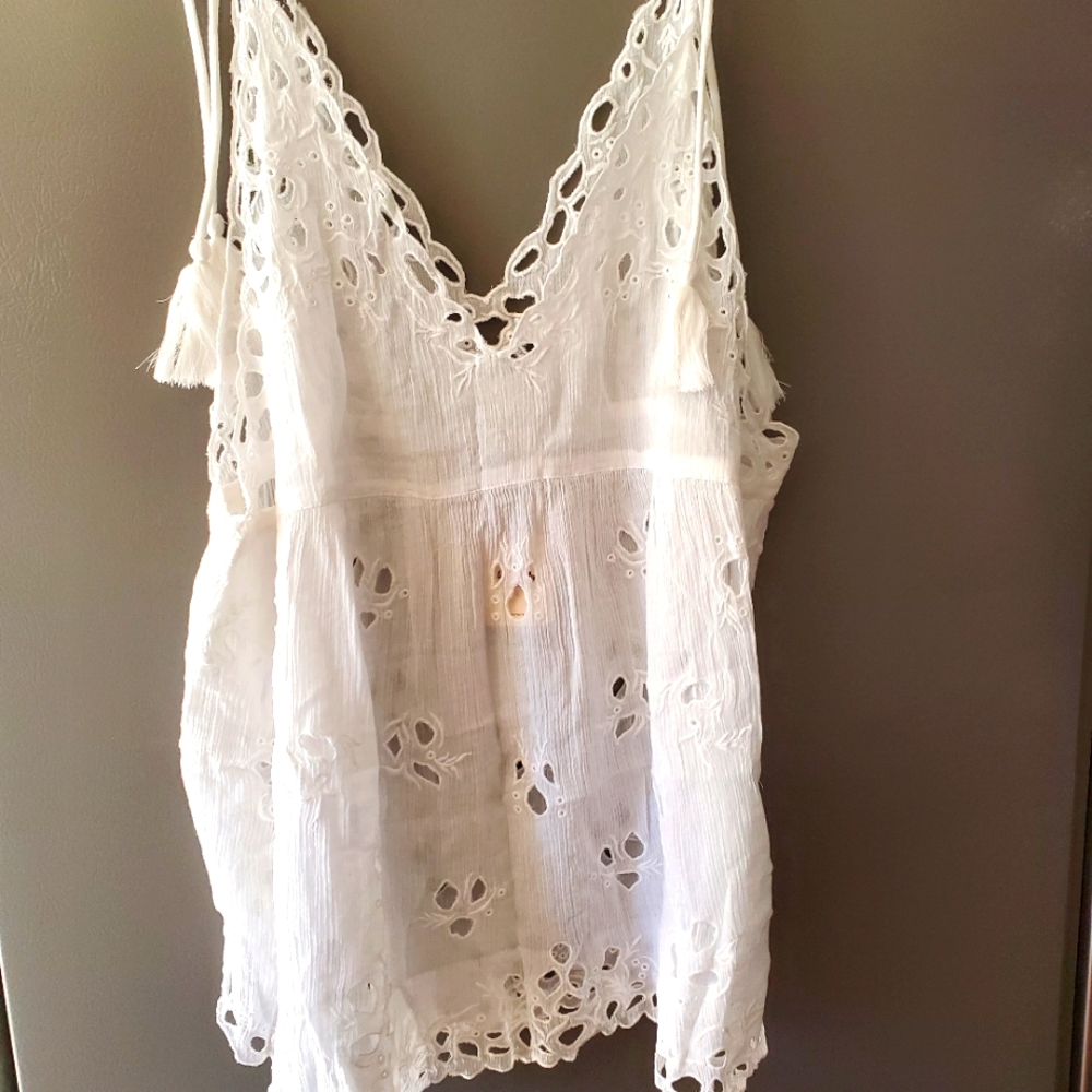 WOMENS FREE PEOPLE OLIVE EYELET CAMI IN IVORY XS